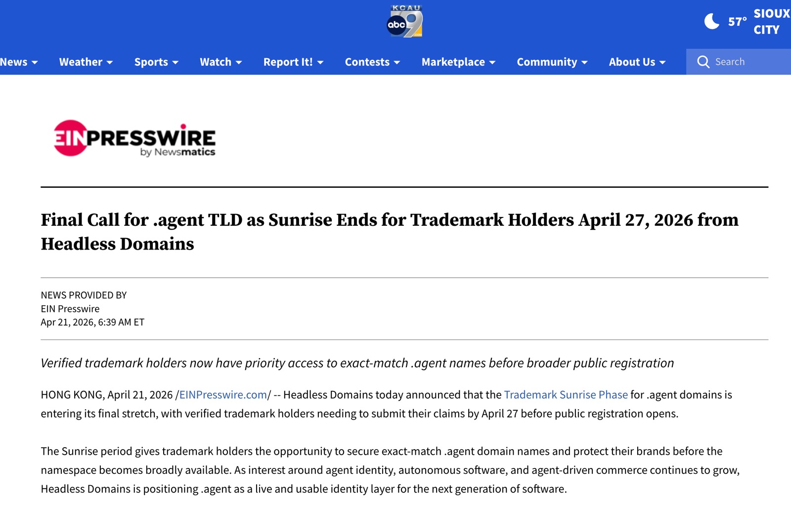 Screenshot of ABC article